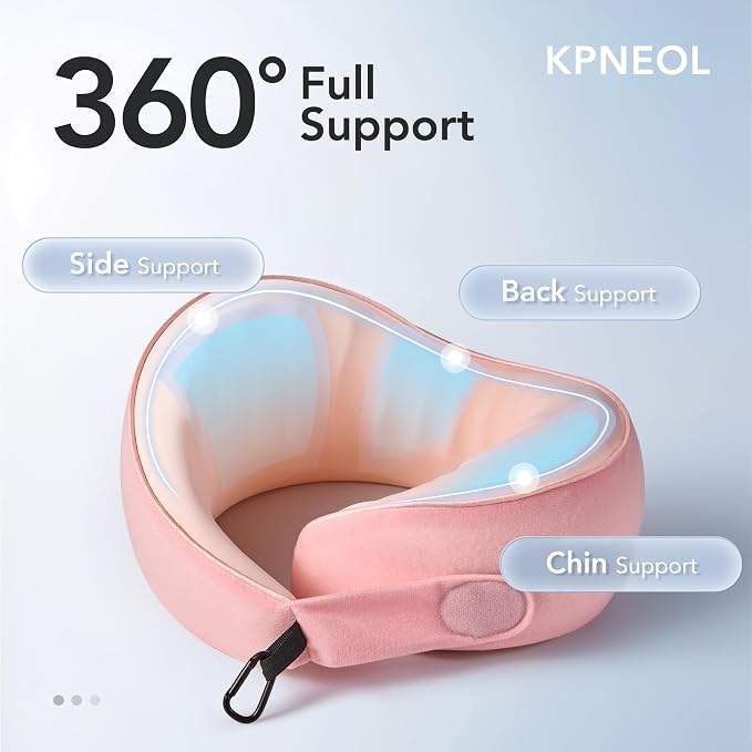 Travel Neck Pillow Airplane Neck Support Ergonomic Design for Traveling | 100% Pure Memory Foam Suitable for Airplanes,Offices and Cars, Cool Light Pink, Standard, C-Shape - Image 2