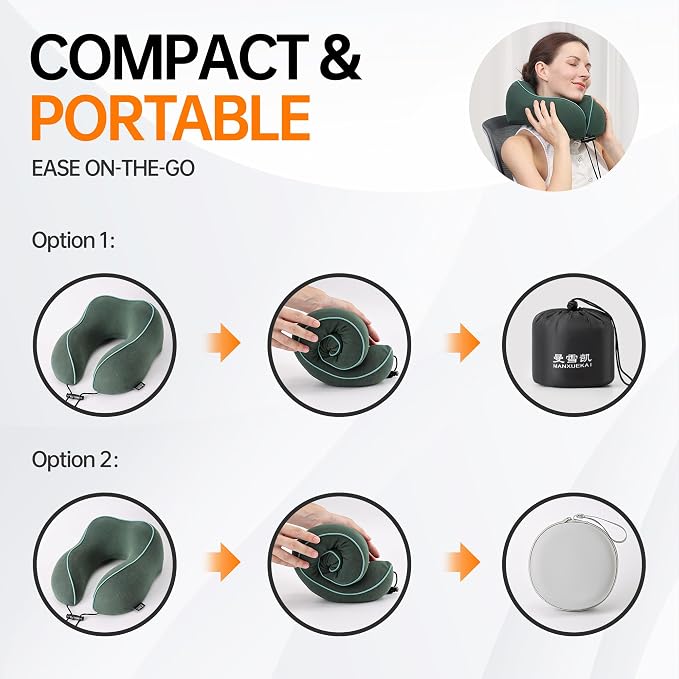 Travel Pillows for Airplanes,100% Pure Memory Foam Travel Neck Pillow | Washable Cotton Cover,Comes with 3D Eye Mask,Earplugs,Storage Bag,Ideal Travel Gift,Relieve Neck Pressure,Dark Green - Image 7
