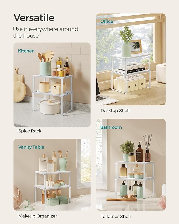 SONGMICS Cabinet Organizer Shelf, Set of 2 Spice Rack, Kitchen Storage | Kitchen Counter Storage Spice Rack, Particleboard, Steel, Snow White and Matte White, BYSTRO Collection UKCS02W01 - Image 4