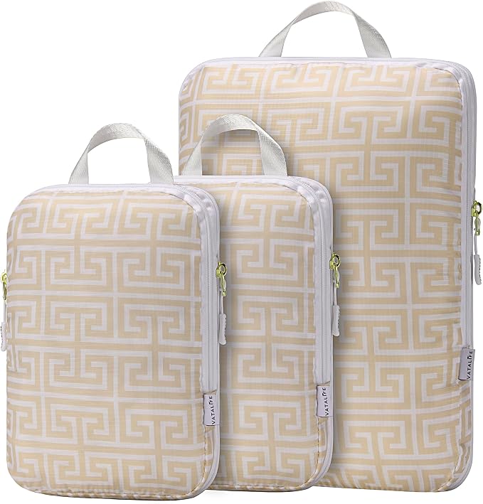 Space Saving Compression Packing Cubes for Kids & Women, Organizer Bags for Kids & Adults, Diaper Bag Organizer Pouch Set, Packing Cubes for Travel 3pc Set - Beige by Unknown