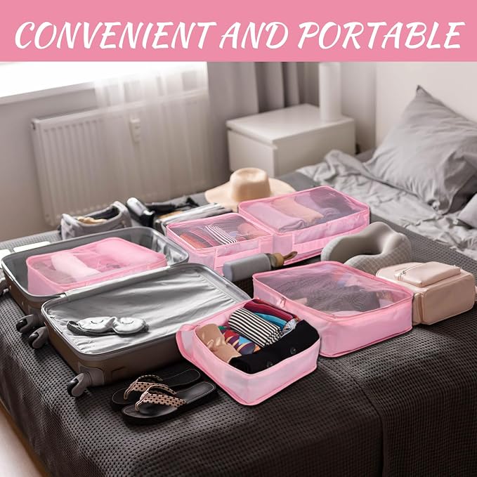 Silkfly 12 Pcs Packing Cubes for Suitcase Travel Luggage Bags Bulk Mesh Organizer Set for Hiking Camping Backpacking Clothes Accessories (Pink,XL, L, M Size) - Image 5