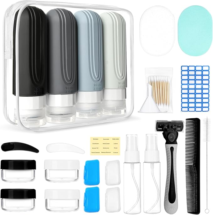 26 Pack Travel Size Toiletries, Tsa Approved Travel Containers for Toiletries, Leak Proof Silicone bottles and Shampoo Conditioner, Essential Toiletry Accessories. by CHEODIN