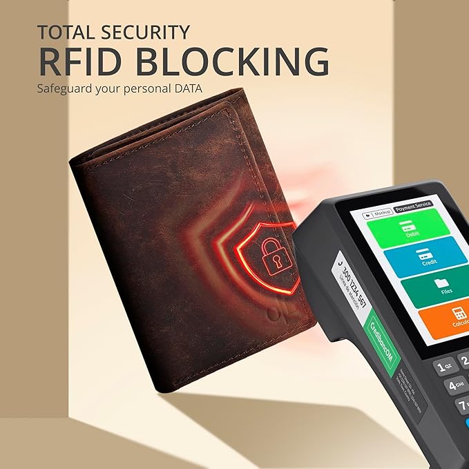 Real Leather Mens Trifold Wallet RFID Blocking Slim Minimalist Front Pocket - Thin & Stylish with ID Window in Gift Box - Image 5