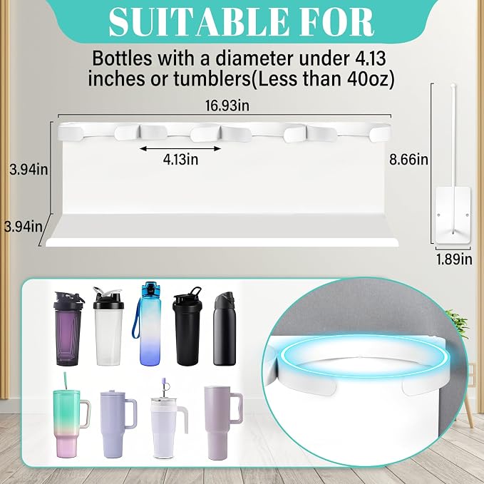 Magnetic Cup Holder for Fridge,8 Cups Water Bottle Organizer for Stanley 30 40 oz with Tumbler Lid Organizer,High Capacity Heavy Duty Kitchen Storage Rack Accessories - Image 5