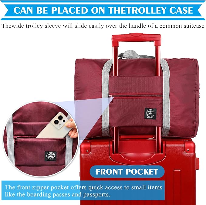 Travel Bag Foldable Duffle Carry on Tote Weekender Overnight Luggage Bag | Travel Bag Carry on Nylon Lightweight Foldable Duffle Tote for Sports Gym Weekender Overnight (With Waterproof Pouch) - Image 3
