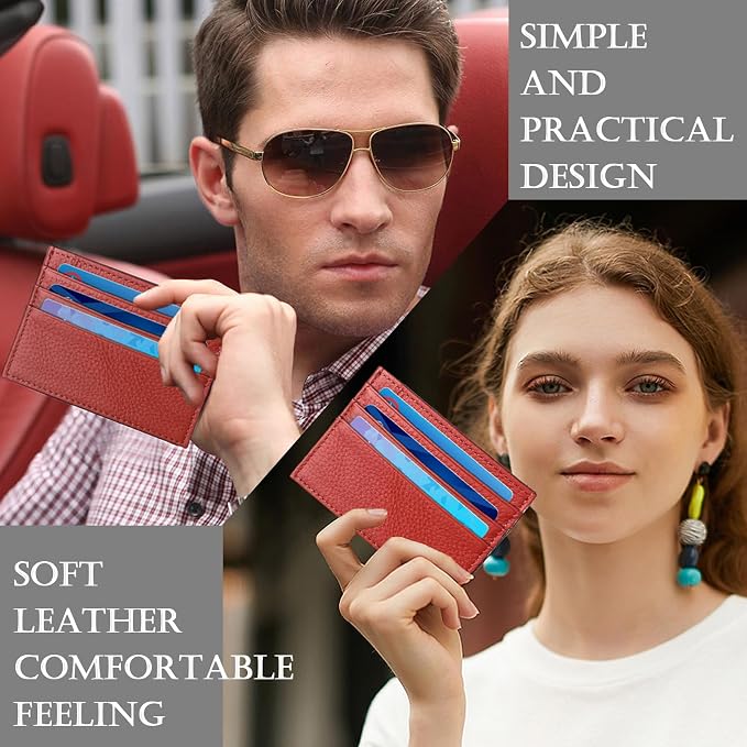 WOXVM Credit Card Holder Wallet RFID Blocking Slim Credit Card Cases Holder Premium Leather Minimalist Front Pocket Small Wallet with 6 Card Slots and 1 Pockets for Men Women (Red) - Image 5