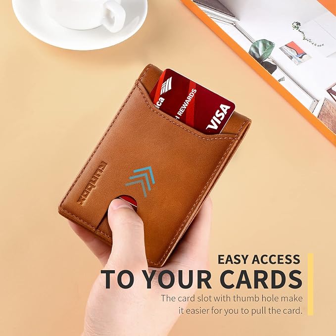 RUNBOX Wallet for Men, Slim Leather Bifold, RFID Blocking Card Holder | Minimalist Front Pocket Design, Credit Card Organizer, Holds 11 Cards, Large Capacity, Thin Profile, Birthday Gifts for Men - Image 4
