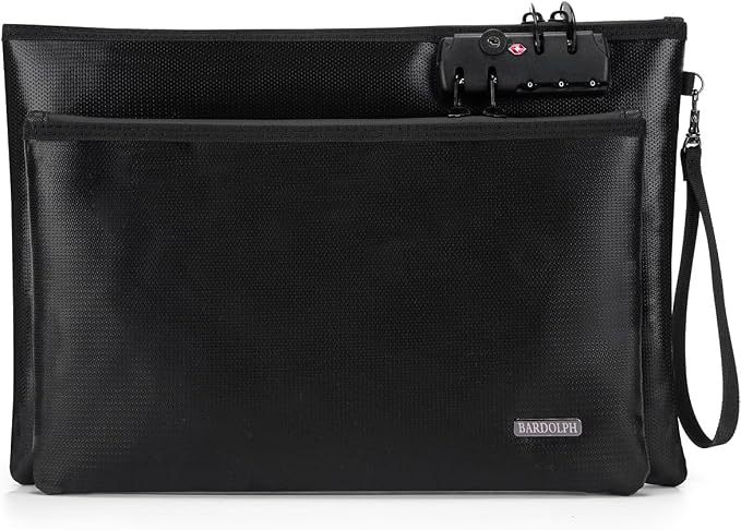 Fireproof Document Bag, Fireproof Money Bag with Lock and Zipper for Cash, FireproofBag Money Pouch, Fire Safe CashBag BankerBag, Notary Supplies (black, Large) by BARDOLPH