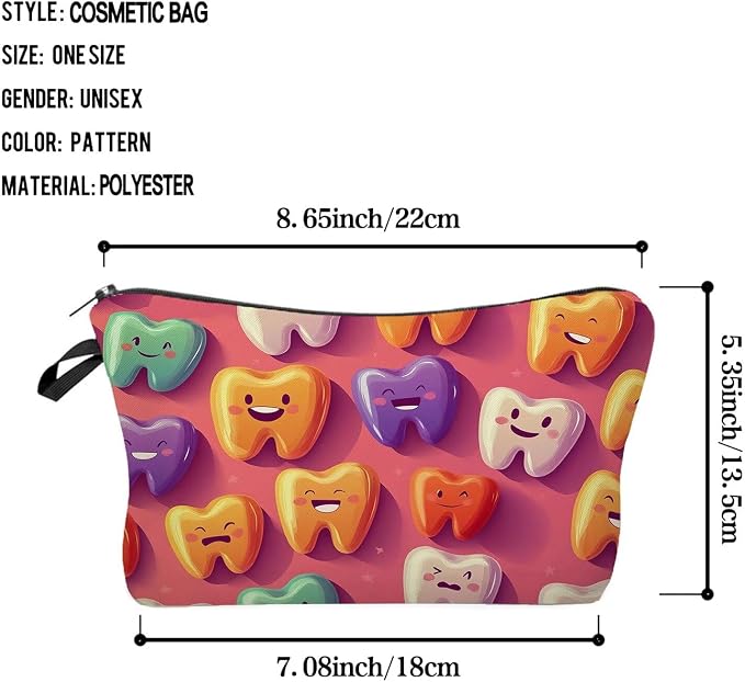 Livel lhood Cartoon Teeth Cute Small Makeup Bag | Printed Padded Cosmetic Organizer Zipper Pouch, Cartoon Teeth Gift for Women Friends - Image 2