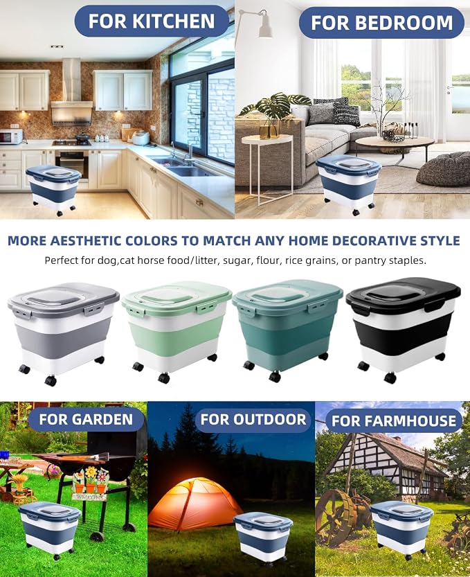 20-30 Lbs Rice Storage Container,Collapsible Food Storage Container | Flour Storage Container with Wheels Airtight Locking Lid,Rice Container Double Seal,Keep Fresh for Pet Food,Rice,Flour - Image 9