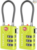 TSA Approved Luggage Locks, Combination Cable Locks, 2 Pack, Lime | Search Alert shows TSA key access; resettable 3-digit code and flexible braided steel cable for suitcases and backpacks. by TRAVOCE