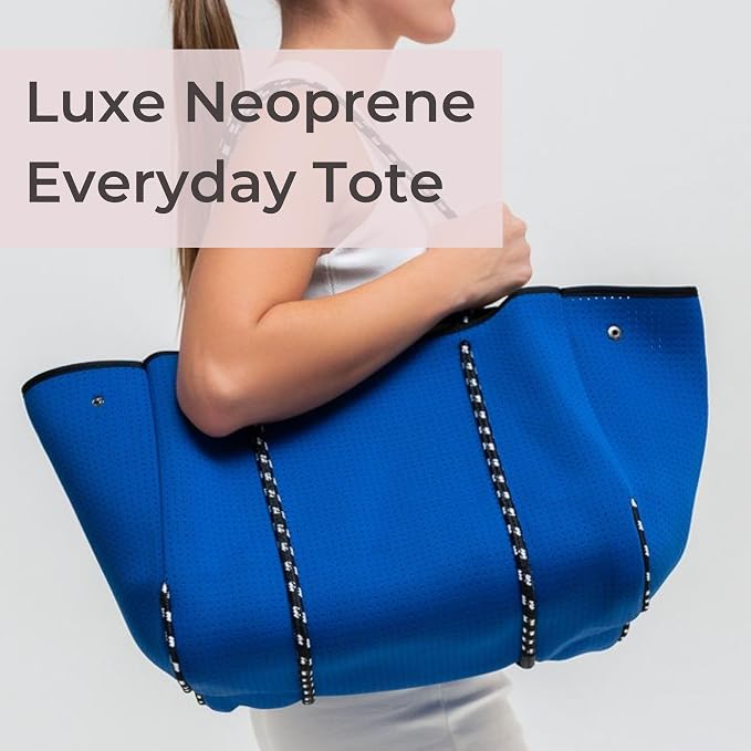 POPUPS Large Neoprene Tote Bag for Women - Everyday Designer Handbag for Travel Work and Beach with Pockets and Zipper Pouch - Image 3