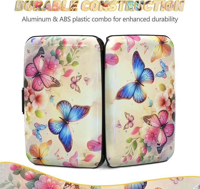 Credit Card Holder, Colorful Butterfly Mini RFID Small Aluminum Card Wallet | Blocking Slim Metal Business Card Case, RFID Blocking Front Pocket Wallet Hard Case Durable CC Holder for Women Girl - Image 5