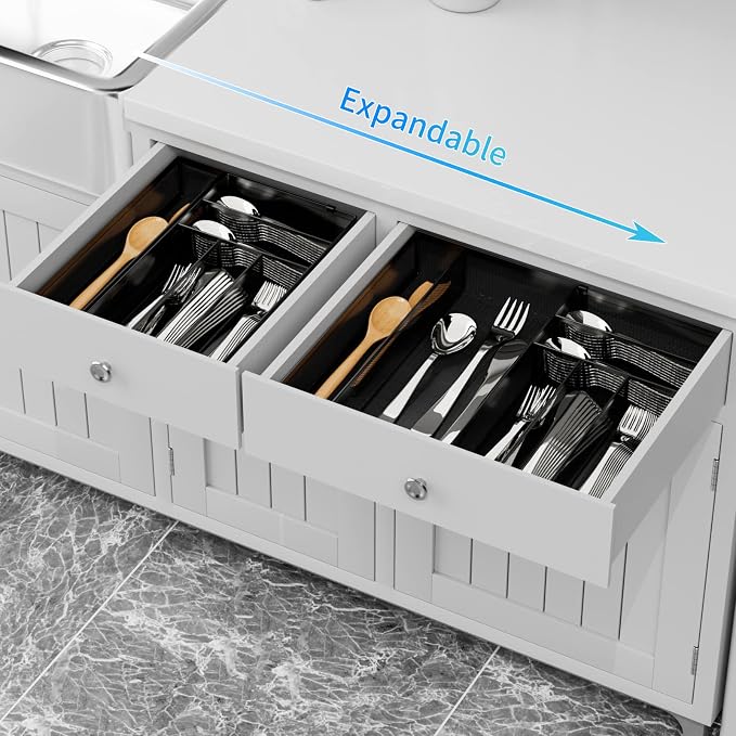 JANE EYRE Utensil Drawer Organizer - Expandable Cutlery Tray, Silverware/Flatware Storage Divider for Kitchen, Mesh Designing with Non-slip Rubber Feet (black) - Image 2