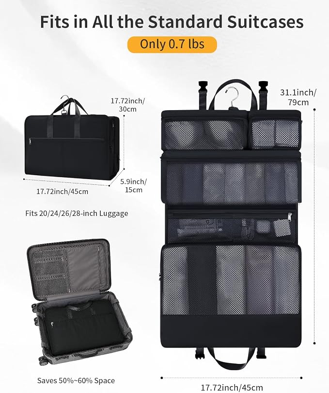 ECOHUB Hanging Travel Closet Portable Luggage Organizer Packing Bag,Black - Image 2