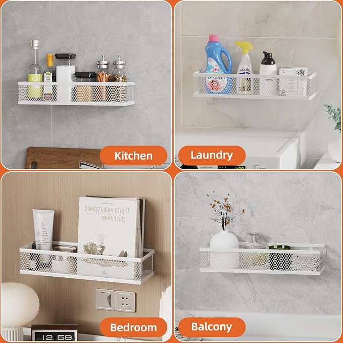 Spice Rack Wall Mount, 4 Pack Wall Spice Rack & Hanging Storage Baskets Organizer Wall Mount, Large Capacity Metal Spice Shelf for Kitchen Cabinet, Pantry Doors, Bathroom, Shower, Home Decor - Image 5