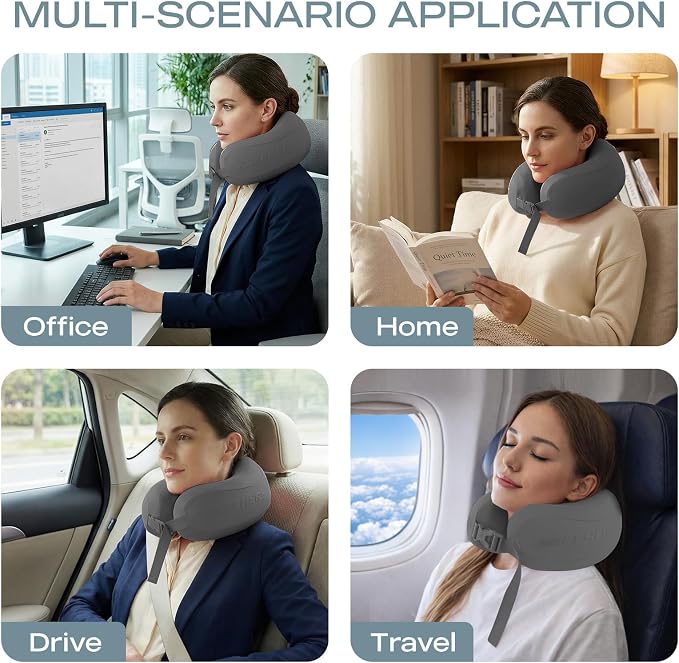 Skechers Neck Pillow for Traveling,Memory Foam Travel Neck Pillow for Airplane Travel Pillow for Flight Headrest Sleep, Portable Plane Accessories,Gray - Image 7