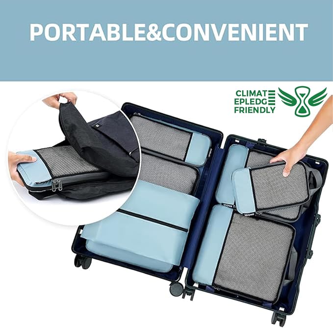 BAGAIL 4 Set/6 Set/8 Set Compression Packing Cubes Travel Accessories Expandable Packing Organizers (Half Mesh, 6-Dusty Blue) - Image 6