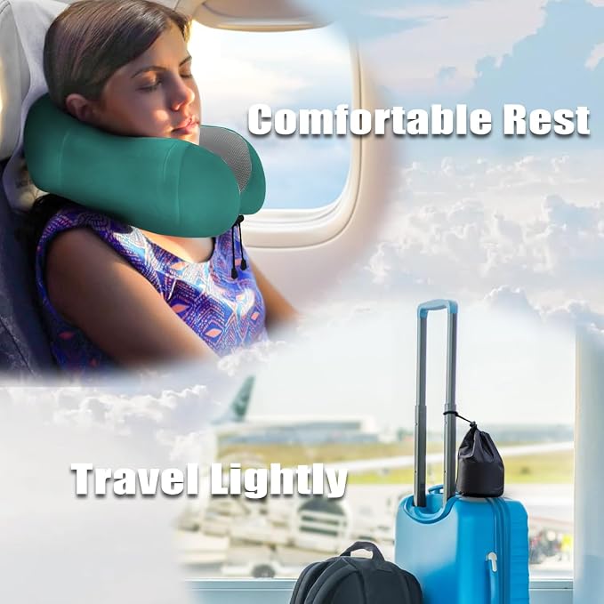 Travel Pillow, Memory Foam Neck Pillow for Traveling, U Shape Neck Pillow Airplane Portable Flight Pillow Travel Kit with 5D Contoured Eye Masks and Earplug for Plane Train Car Home Office - Image 7