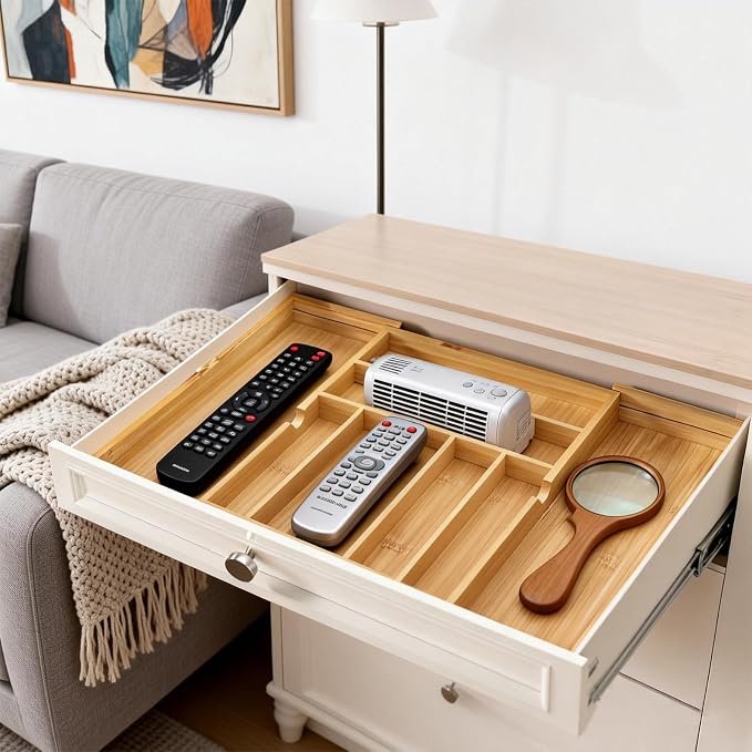 Bamboo Expandable Silverware Drawer Organizer, Adjustable Utensil Tray Cutlery Holder for Kitchen Drawer, Flatware Storage Organizer for Spoons, Forks and Knives, Natural (5 Slot,) - Image 8