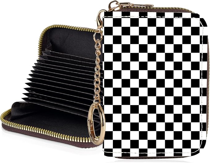 Credit Card Holder for Women,Small Rfid Wallet with Keychain Zipper,Cute PU Leather Card Case Wallet，Accordion Credit Card Wallets Gift,Checkered Pattern by Unknown