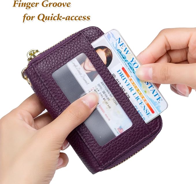 imeetu Rfid Credit Card Holder, Businese Card Case, Wallet for Women Men | Genuine Leather Card Wallet with id Window, Keychain & Double Zipper, Water-resistan Small Wallet with Gift Box, Daily Travel - Image 3