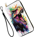 Women's RFID Blocking PU Leather Zip-Around Wallet, Large Capacity Clutch with Phone Holder, Travel Purse & Card Organizer with Removable Wristlet,Watercolor Dinosaur by Unknown