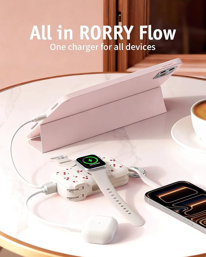 RORRY Flow Portable Charger 10000mAh 40W Wall Plug Power Bank Battery Pack | Built-in USB-C Cable, Keychain Design, Fast Charging, for iPhone 17/16/15, Apple Watch, iPad, 3-in-1, Travel Essential - Image 2