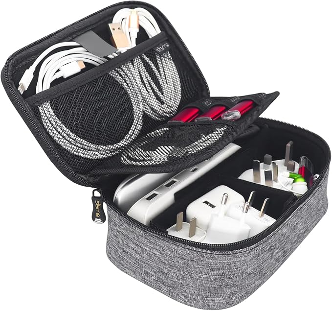 Travel Electronics Organizer Small Carrying Case for Cables Phone Chargers USB Plugs Power Cords Earbuds Adapter Tech Accessories Pouch -Grey - Image 9