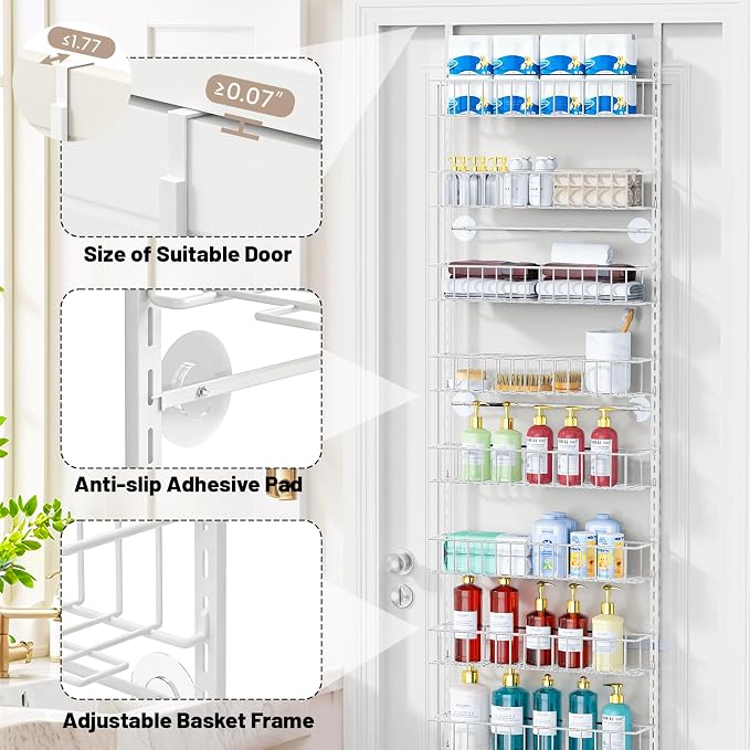 ElegantArray 10-Tier Pantry Door Organizer, White | Over The Door Pantry Organizer Rack and Storage, Hanging Spice Rack Shelves Door, Home Office Laundry Room Bathroom & Kitchen - Image 4