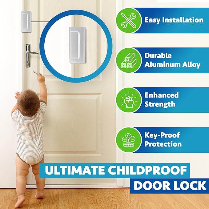 Door Locks (2-Pack) - Easy To Install Aluminum Home Security Door Locks for Front Door - Child Proof Door Lock for Kids Safety- Withstand 800 lbs of Force & Tamper Proof Top Door Lock Latch - Image 2