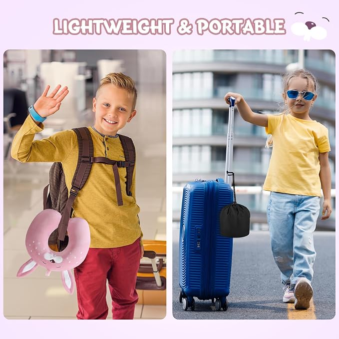 Cirorld Travel Pillow for Kids Adult Cute Neck Pillow for Traveling Memory Foam Airplane Pillow Sleep Mask Animal Flight Pillow Head Rest Neck Support for Cars Long Flights (Rabbit, 9-12 Y/O) - Image 7