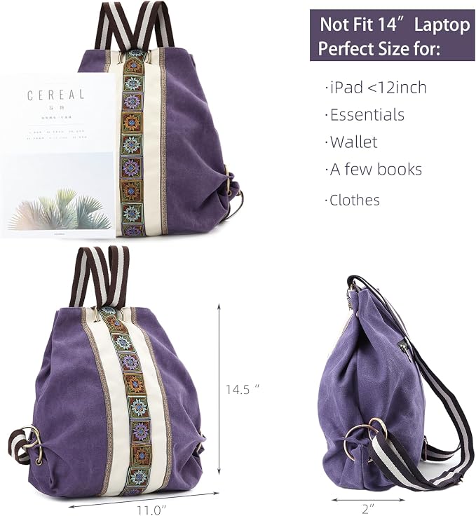 Goodhan Women Canvas Backpack Daypack Casual Shoulder Bag, Vintage Heavy-duty Anti-theft Travel Backpack - Image 4