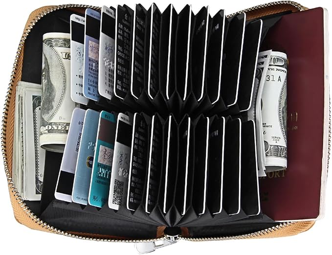 RFID Blocking 24 Slot Credit Card Holder Wallet Real Leather Multi Card Organizer Wallet with Zipper - Image 7