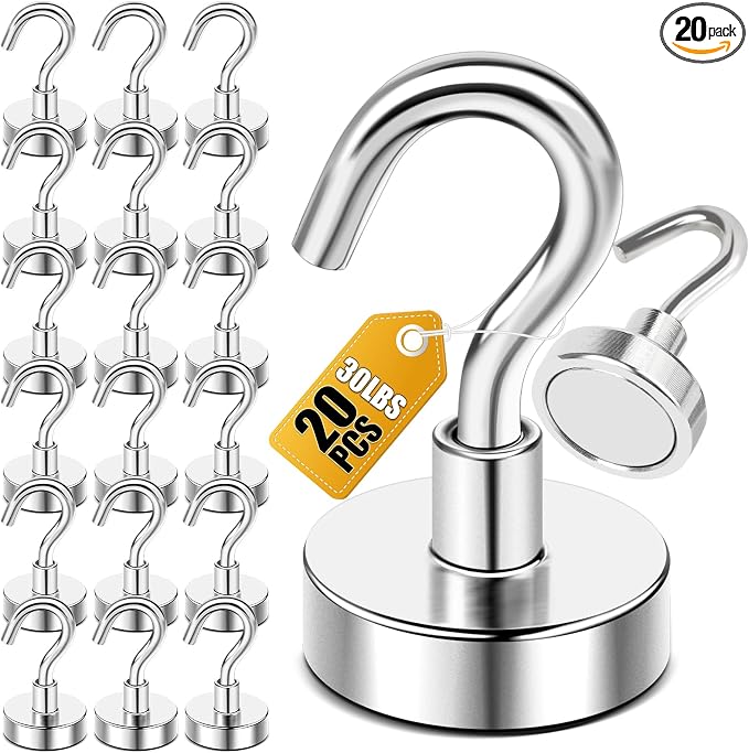 DIYMAG Magnetic Hooks 20pcs 30lbs+ Cruise Essentials 2026 Magnet Hook | Neodymium Heavy Duty Strong Magnets Hanging Ship Cabins Refrigerator Fridge Classroom Beach Vacation Kitchen Grills Home Tool by DIYMAG