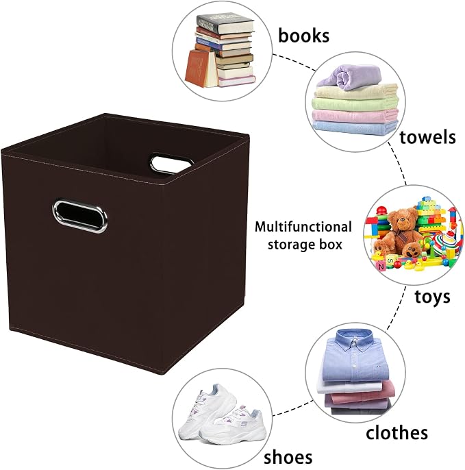 Fabric storage bins Cubes, Fabric Cube Organizer with Handle, Foldable Cube Bins for Cloth or Accessary Storage, 11x11x11, Set of 3, (Coffee) - Image 3