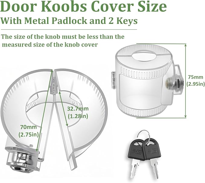 Child Proof Door Knob Cover Lock – Prevents Turning of Door Knob and Access to Keyhole, Can be Used for Home Rentals, Evictions, Job Sites & More – Keyed Alike(Transparent) - Image 2