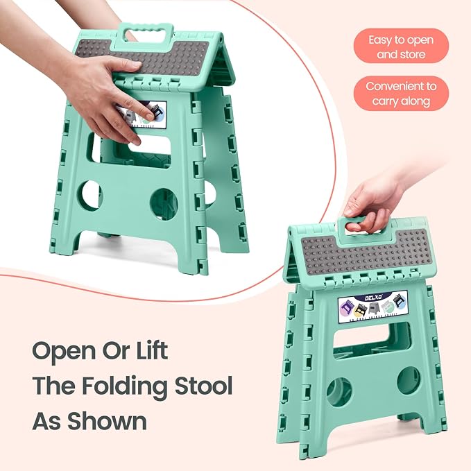Delxo Folding Step Stool 13 Inch,300 Lbs Step Stool for Adults Green | Foldable Step Stool 13",Non-Slip Foot Stools with Handle,Lightweight Collapsible stools for Kitchen,Bathroom,Bedroom,Garden - Image 8
