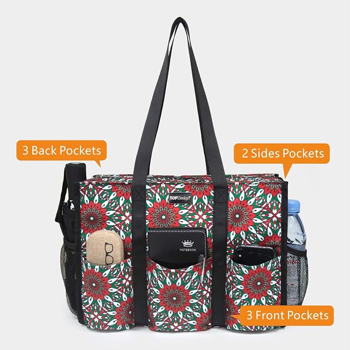 TOPDesign Utility Water Resistant Tote Bag with 13 Pockets, Top Zipper Closure & Thick Bottom Support, for Working Women - Image 3