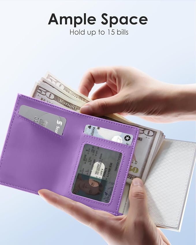 QLD RFID Wallet Women - Small Slim Trifold Wallet Anti-Theft Pop up Card Holder, Minimalist, Ultra Thin, Front Pocket, Premium Leather, 9-11 Cards Capacity | ID Window | Cash Slot - Image 5