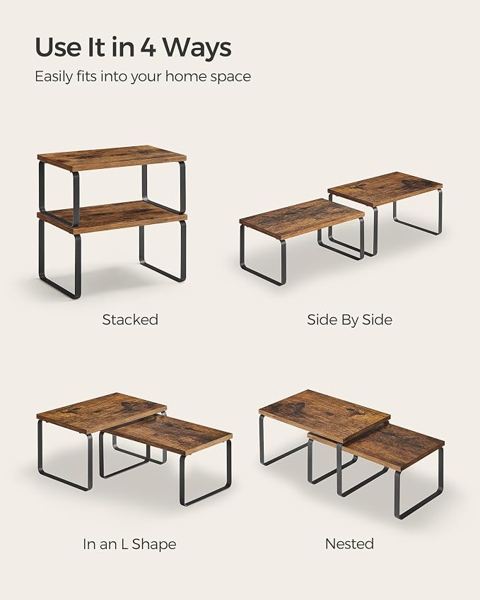 SONGMICS Cabinet Organizer Shelf, Set of 2 Spice Rack, Kitchen Storage | Kitchen Counter Storage Spice Rack, Particleboard, Steel, Tan and Black, BYSTRO Collection UKCS020X01 - Image 7
