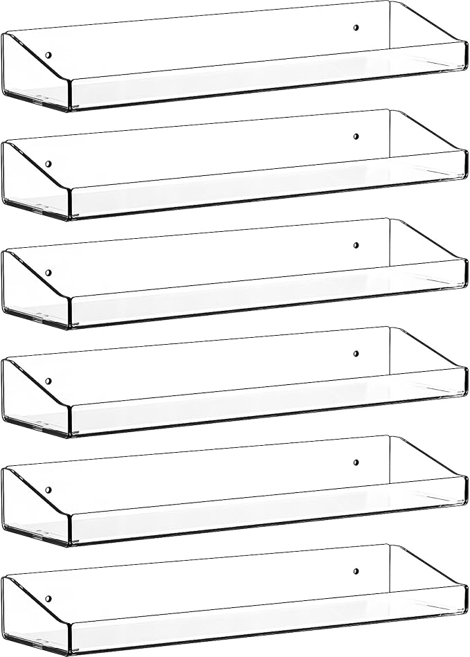 6 Pack Shower Shelf for Inside Shower - No Drill Bathroom Adhesive Shower Shelves,Large 15" Clear Wall Mount Bath Organizer,Floating Clear Bathroom Shelves for Makeup,Perfume,Shampoo Holder - Image 9
