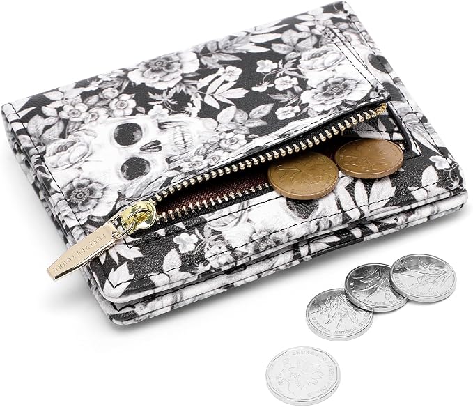 Small Women Wallet RFID Blocking Bifold Pocket Wallet Slim Compact Ladies Purse Mini Wallets For Women (Skull) - Image 2