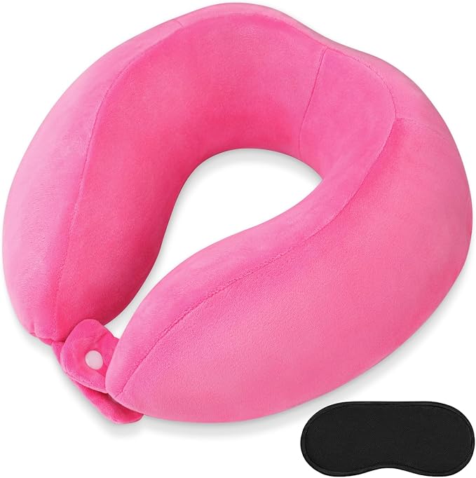 Neck Pillow Soft Memory Foam Travel Pillow Rose Red | Portable U Shaped, Headrest Neck Support, For Airplanes Sleeping, Office Trains Cars Camping Use by FEUFOAM