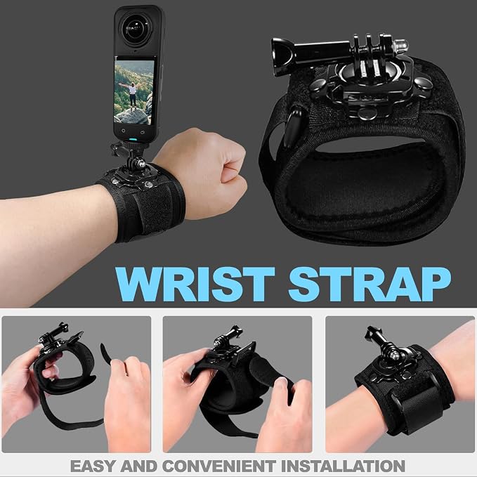Accessories Set for Insta360 X5 X4 X3 X2 X, Head Strap Mount + Chest Mount Harness + Backpack Clip Holder + 360°Rotating Wrist Strap Compatible for GoPro Hero, DJI OSMO Action Camera and AK ASO - Image 4