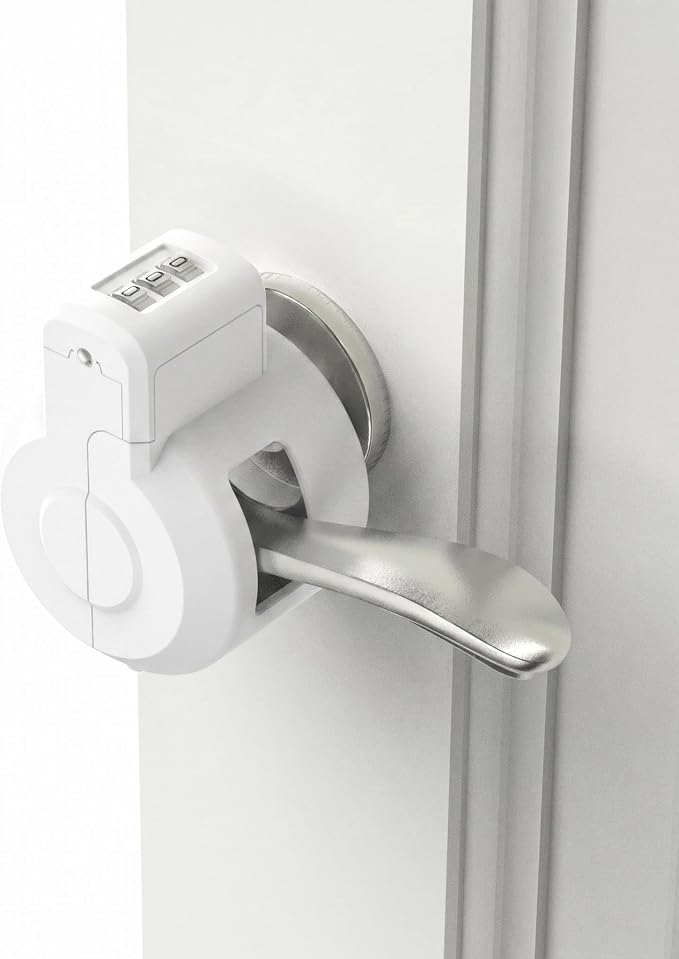 Keyed Door Handle Lockout Device Cover with Code to Disable Access to Keyhole Combination Lock for Bedroom from Outside Only Fits Handle Lock with Long Connecting Shaft (1, White) - Image 7