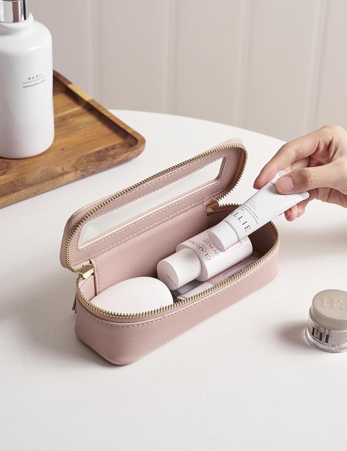 Makeup Brush Travel Case Slim Makeup Bag for Women Clear Cosmetic Bag Cute Makeup Case Pink Toiletry Bag for Traveling Transparent Car Makeup Bag Aesthetic Makeup Brush Bag - Image 2