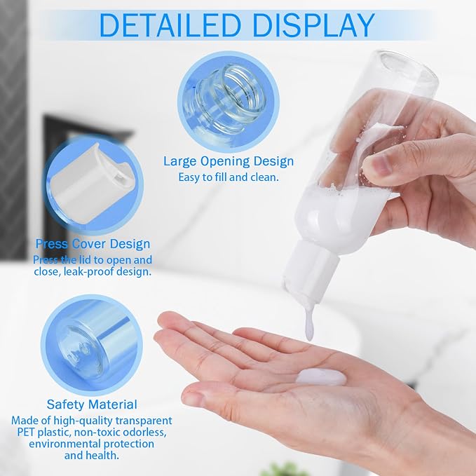 6 Pack Travel Bottles for Toiletries, 3.4 oz Travel Bottles TSA Approved Leakproof Plastic Empty Bottles, Toiletry Containers with Labels for Shampoo Conditioner Lotion Travel Essentials Accessories - Image 2