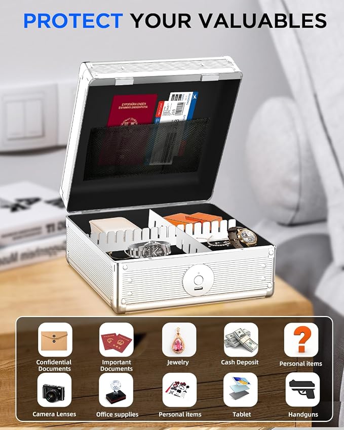 AICase Biometric Fingerprint Storage Box Portable Money Jewelry Safe Combination Lock for Car Home Office Travel_01 - Image 5