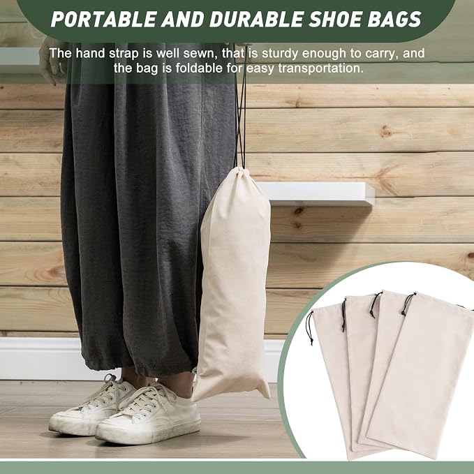 Kenning 12 Pcs 8 x 17 Inches Single Shoe Bags for Travel Breathable Washable Flannel Shoe Pouch with Drawstring for Travel Home Luggage - Image 4